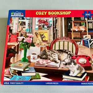 White Mountain Cozy Bookshop Puzzle - Red, Blue, Green